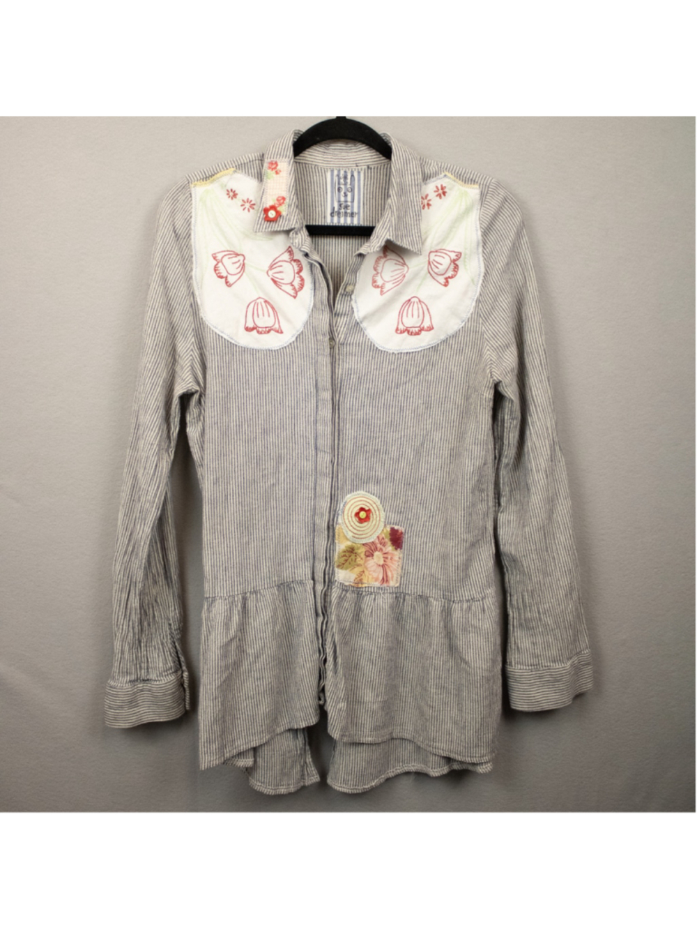 Sue Dreamer embroidered stripe whimsy artsy trapeze shirt-L